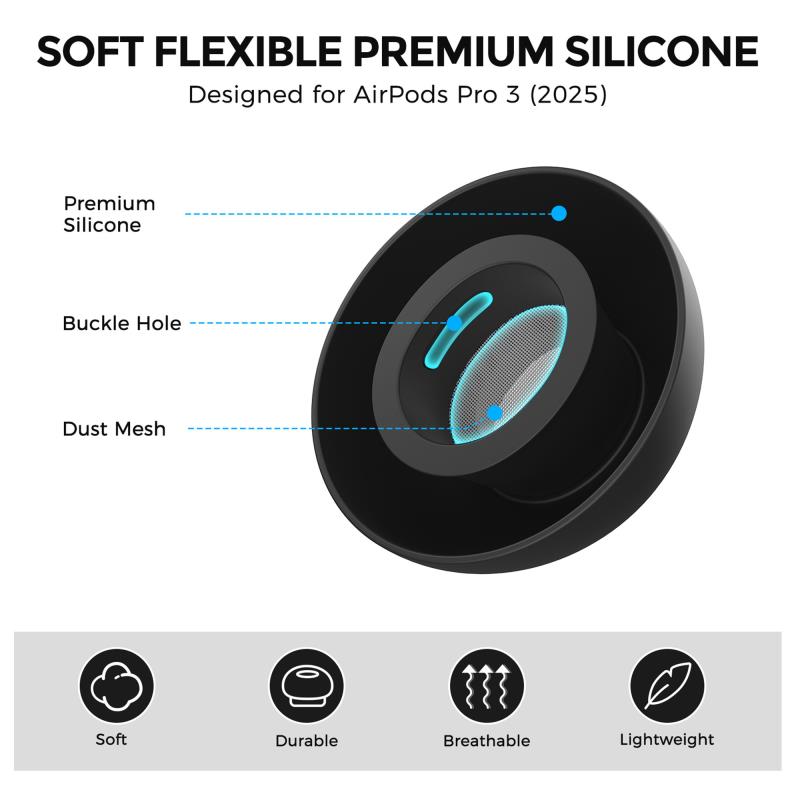 Eartips Σιλικόνης AhaStyle WG187 Apple AirPods Pro 3 S/ M/ L Μαύρο (3 ζεύγη)