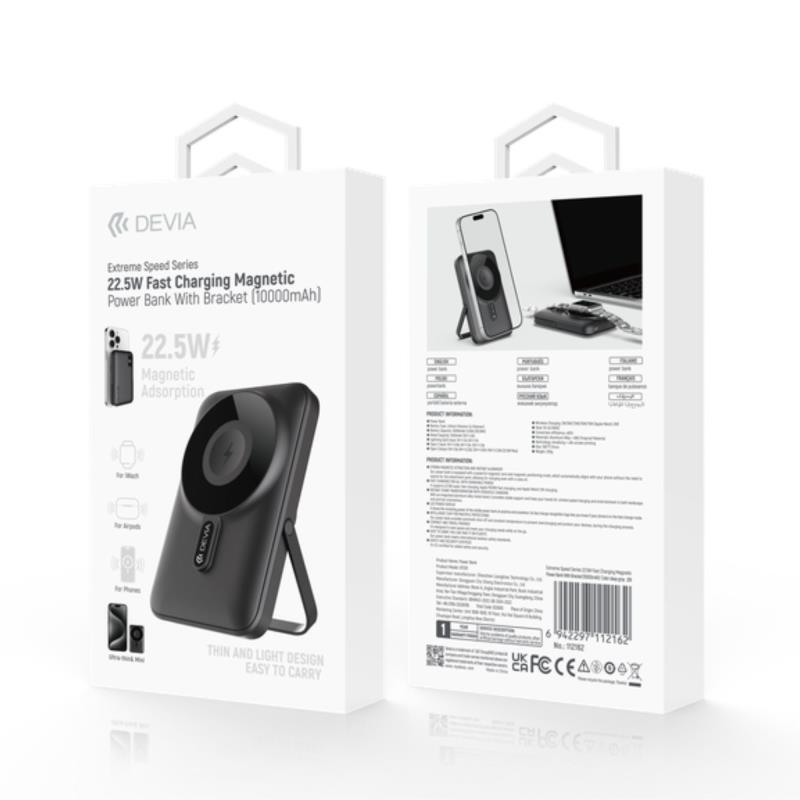 Ασύρματος Φορτιστής Ανάγκης Devia EP201 Magnetic PD 22.5W 10000mAh με Βραχίονα Στήριξης Extreme Speed Γκρι