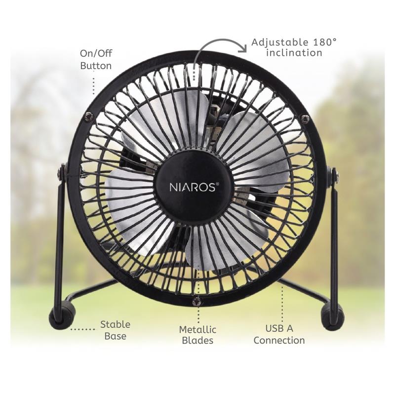 Επιτραπέζιος Ανεμιστήρας Niaros Kila USB 2.5W Mini Μαύρο