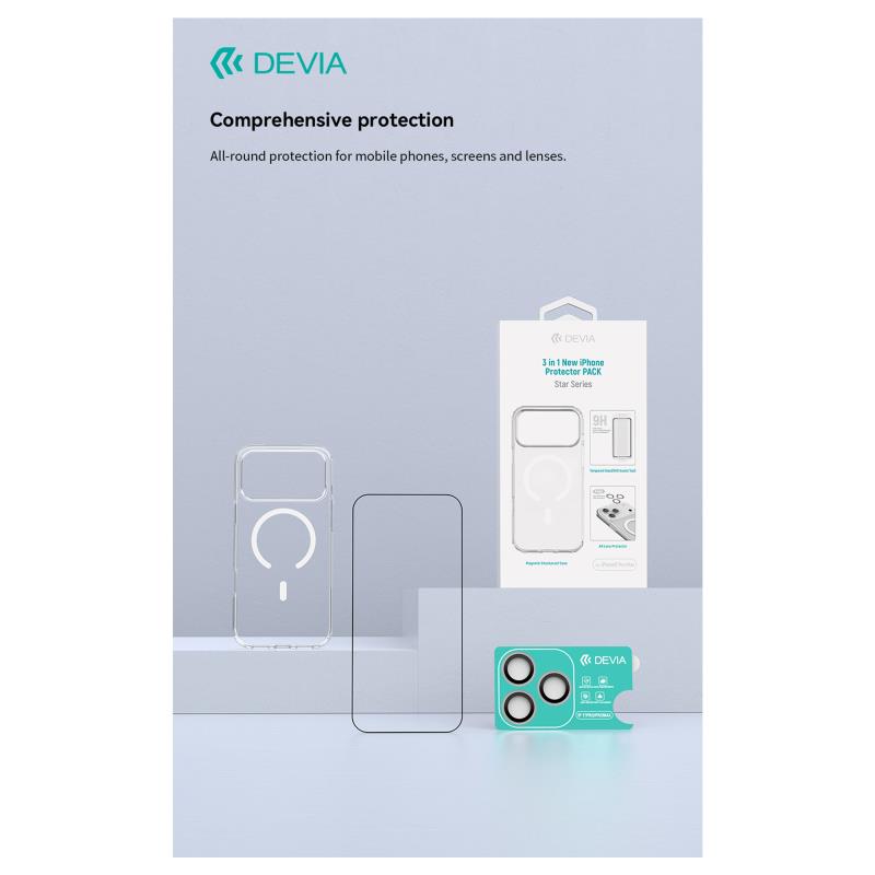 Θήκη TPU & PC Shock Proof Devia Magnetic & Tempered Glass & Camera Cover Apple iPhone 17 Star Pack Διάφανο