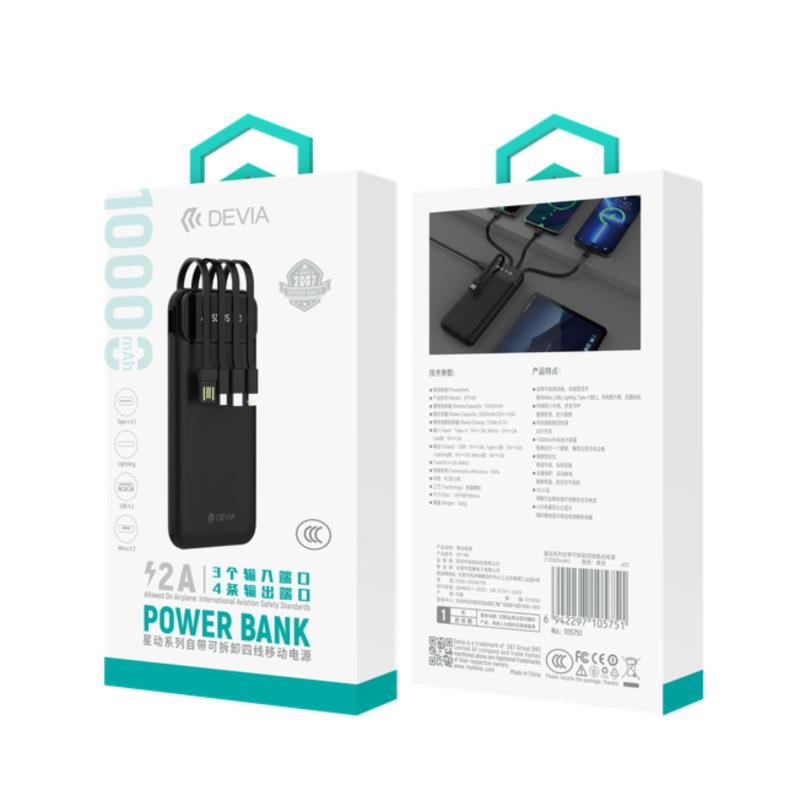 Φορτιστής Ανάγκης Devia EP189 10W 10000mAh με 4 Ενσωματωμένα Καλώδια Kintone Μαύρο