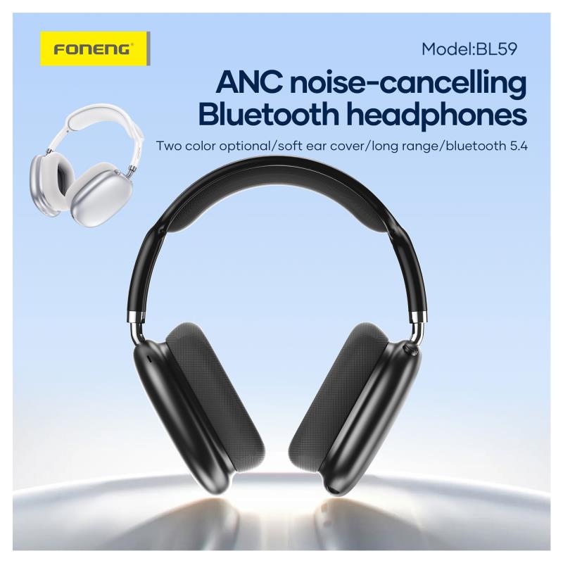 Ασύρματα Ακουστικά Κεφαλής Foneng BL59 ANC Noise Canceling Ασημί