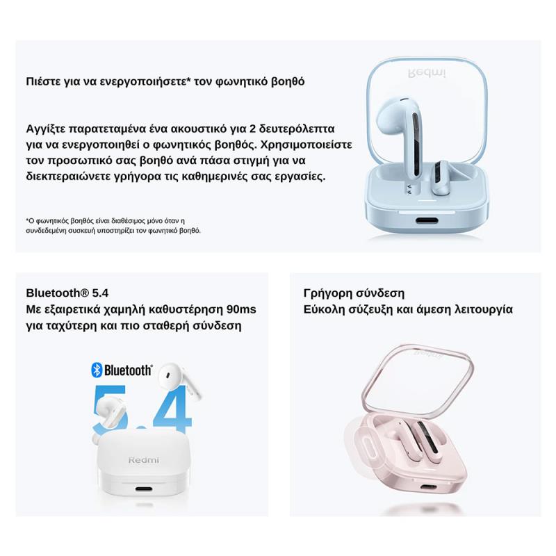 True Wireless Ακουστικά Bluetooth Xiaomi Redmi Buds 6 Active Ροζ