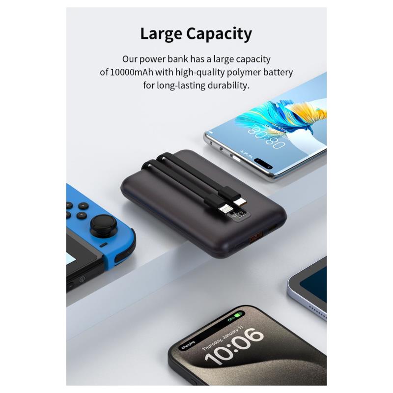 Φορτιστής Ανάγκης Devia EP202 MINI 22.5W 10000mAh με 2 Ενσωματωμένα Καλώδια Extreme Speed Γκρι