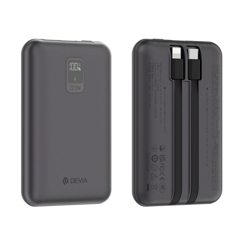 Φορτιστής Ανάγκης Devia EP202 MINI 22.5W 10000mAh με 2 Ενσωματωμένα Καλώδια Extreme Speed Γκρι