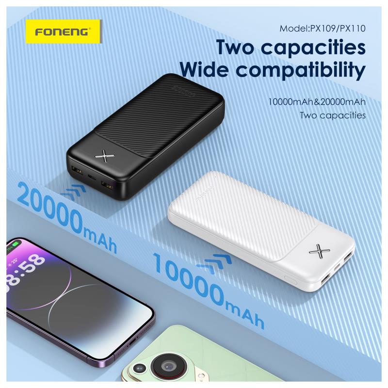 Φορτιστής Ανάγκης Foneng PX109 10W 10000mAh με 2 Θύρες USB A Μαύρο