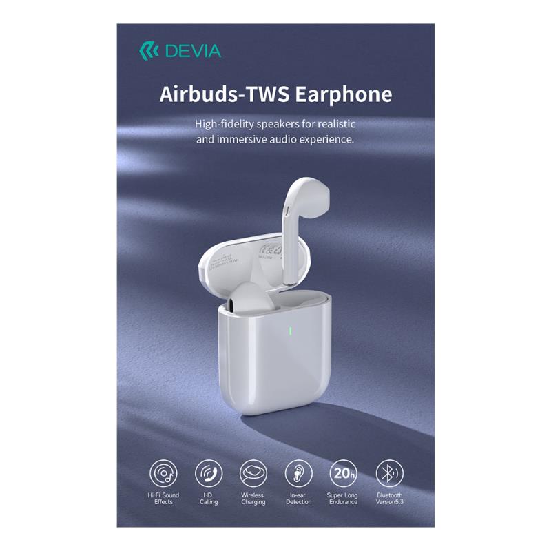 True Wireless Ακουστικά Bluetooth Devia EM053 Airbuds-TWS Λευκό
