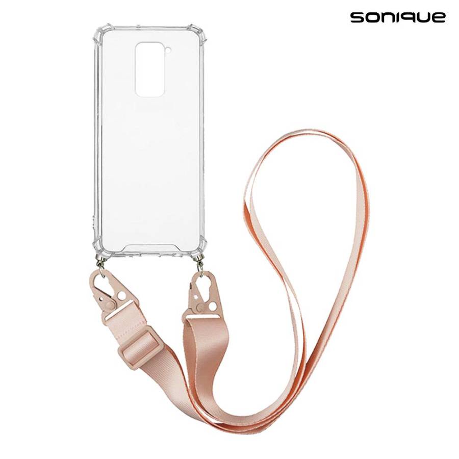 Θήκη Σιλικόνης με Strap Sonique Armor Clear Xiaomi Redmi Note 9 Ροζ
