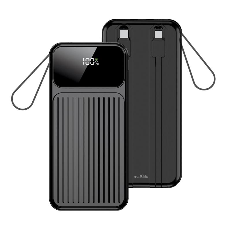 Φορτιστής Ανάγκης Maxlife MXPB-06 PD 22.5W 10000 mAh με Καλώδια USB C & Lightning Μαύρο