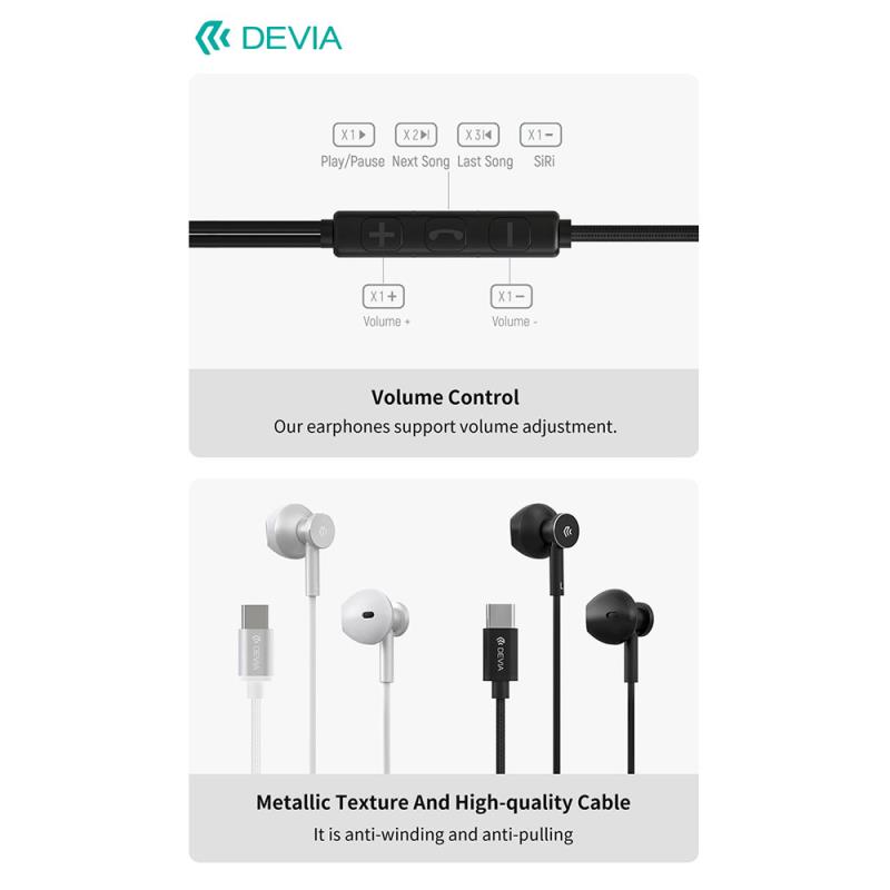 Hands Free Stereo Devia EM113 M2 Metal USB C Smart Μαύρο