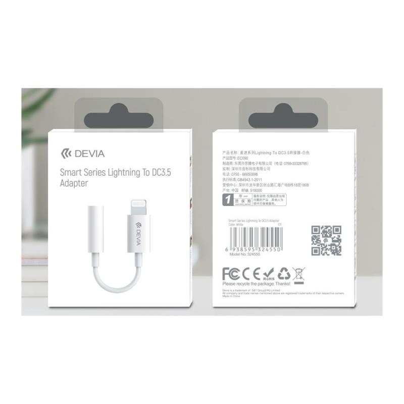 Αντάπτορας Devia EC090 Lightning Αρσενικό σε 3.5mm Θηλυκό για Μουσική Smart 0.15m Λευκό