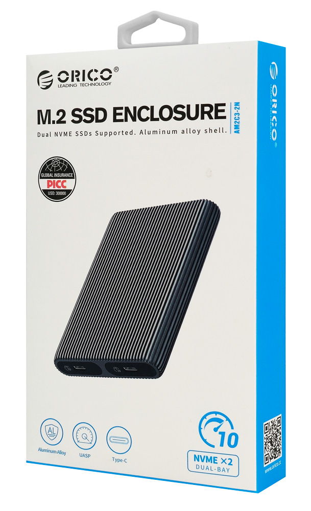 ORICO θήκη για 2x M.2 NVME SSD AM2C3-2N, 10Gbps, tool free, γκρι AM2C3-2N-GY-BP