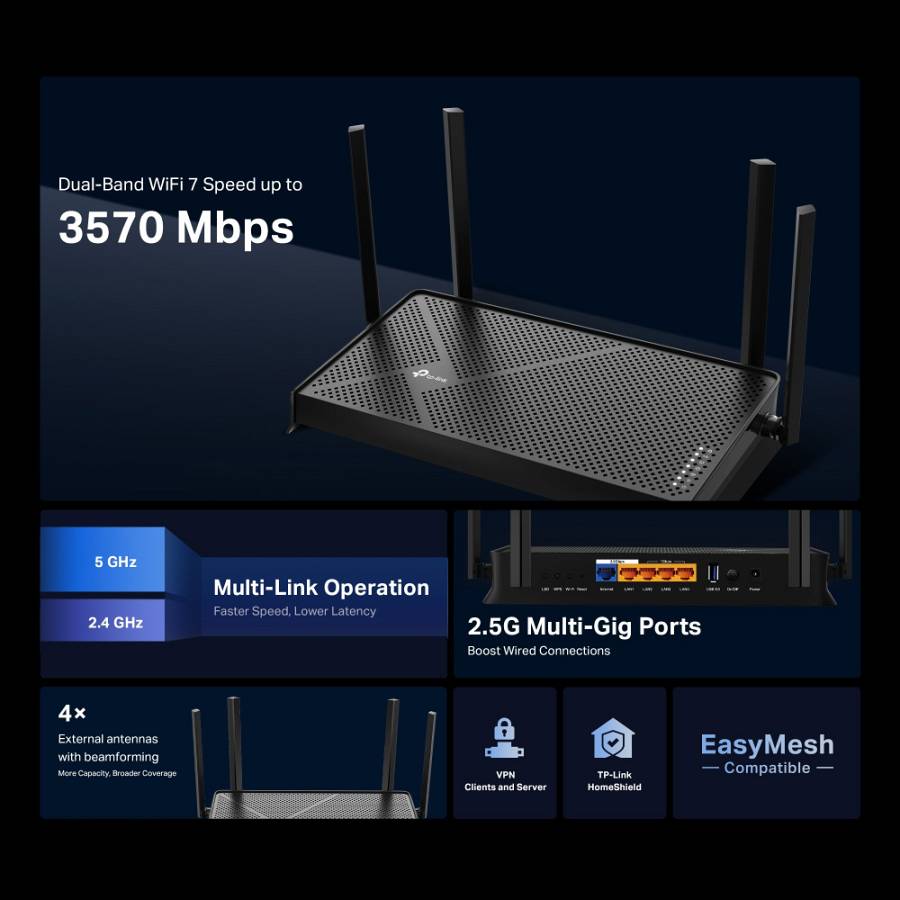 TP-LINK router Archer BE230, WiFi 7, 3600Mbps BE3600, Dual Band, V2.0 ARCHER-BE230