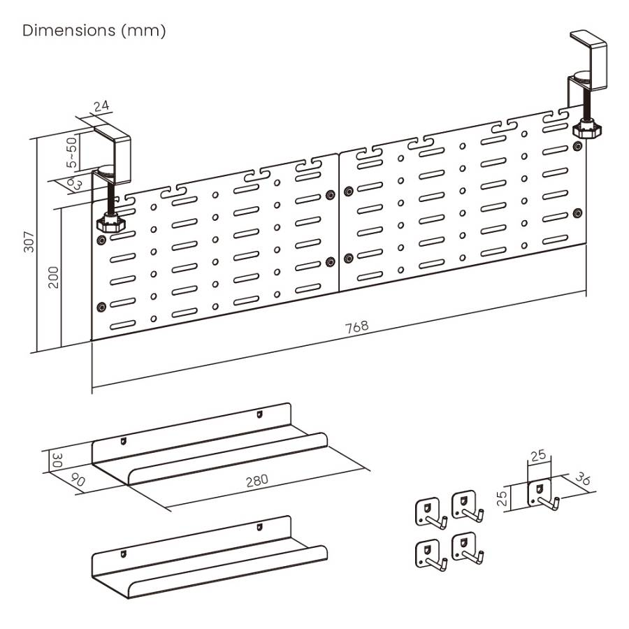 BRATECK cable management γραφείου CC11-20-2, μεταλλικό, 768x63x307mm, μαύρο CC11-20-2