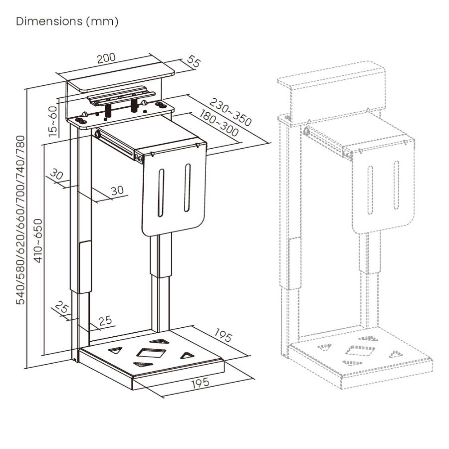 BRATECK βάση γραφείου για PC CPB29-01, universal, μεταλλική, έως 30kg CPB29-01