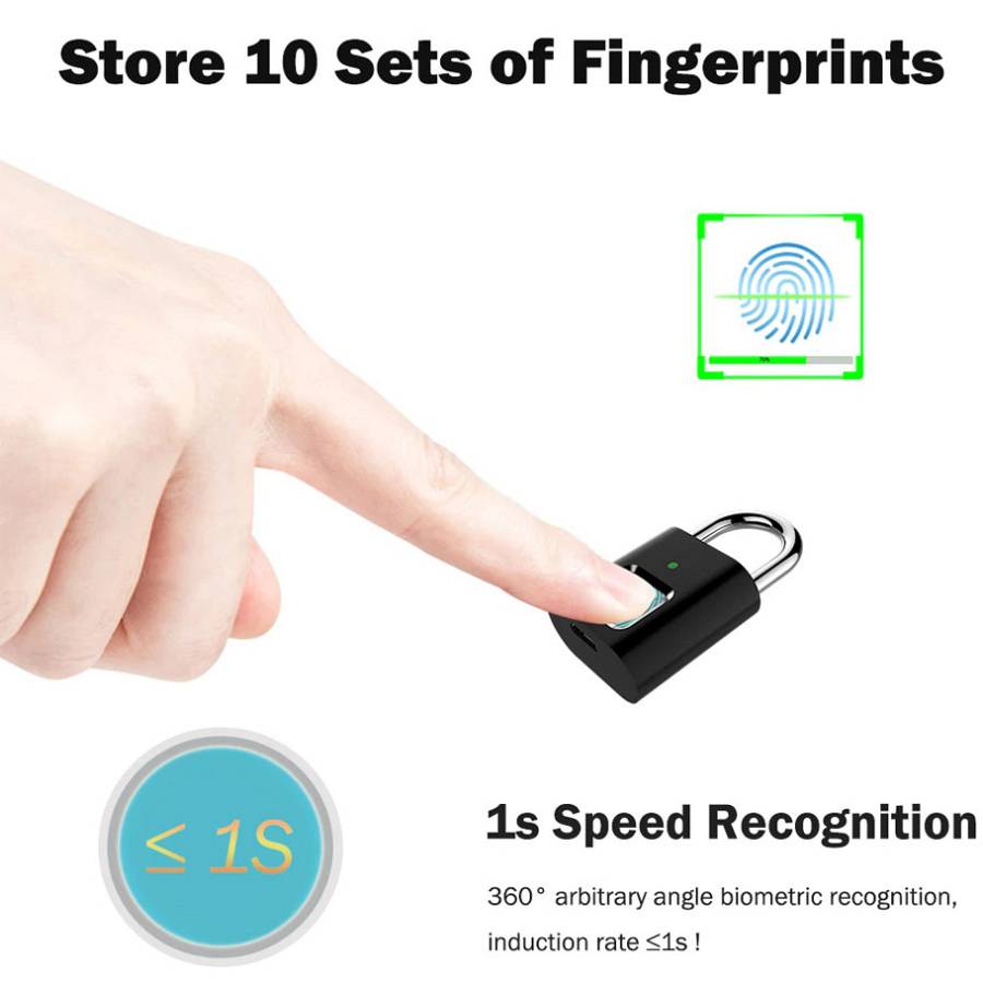 Λουκέτο ασφαλείας με fingerprint CTL-0021, 50mm, μεταλλικό, μαύρο CTL-0021