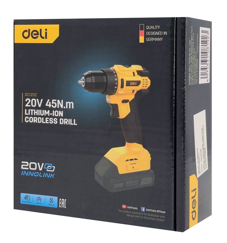 DELI δράπανο μπαταρίας DC120Z, Brushless, 20V, 45N.m DC120Z
