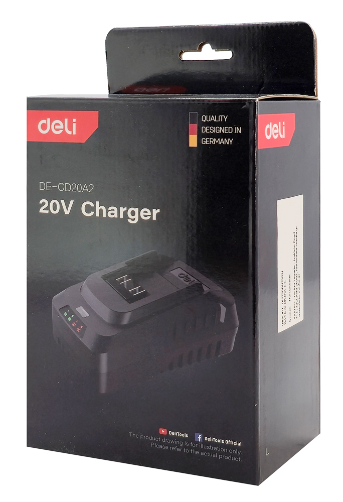 DELI φορτιστής μπαταριών εργαλείων μπαταρίας DE-CD20A2, 1 θέση, 20V 2Α DE-CD20A2