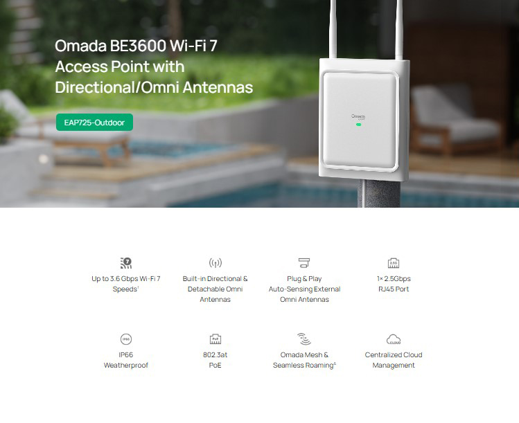 TP-LINK access point EAP725-Outdoor, WiFi 7, 3600Mbps BE3600, Mesh, V1.0 EAP725-OUTDOOR