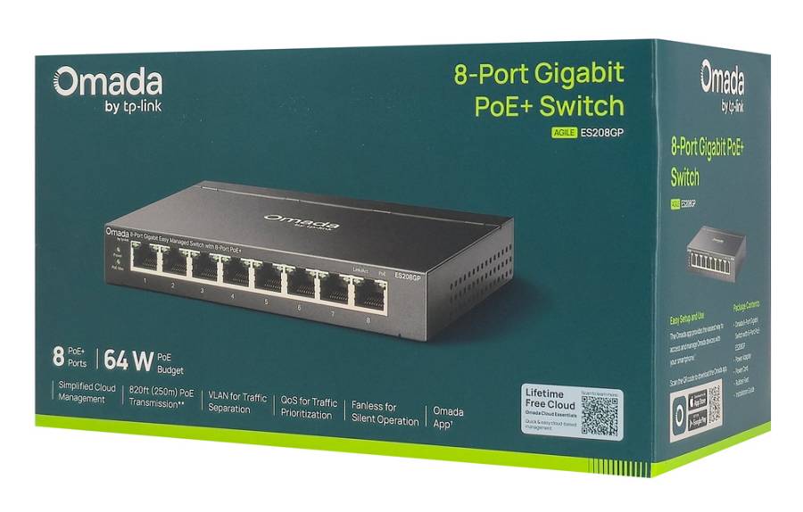 TP-LINK easy managed switch ES208GP, 8x Gigabit θύρες, PoE+, V1.0 ES208GP