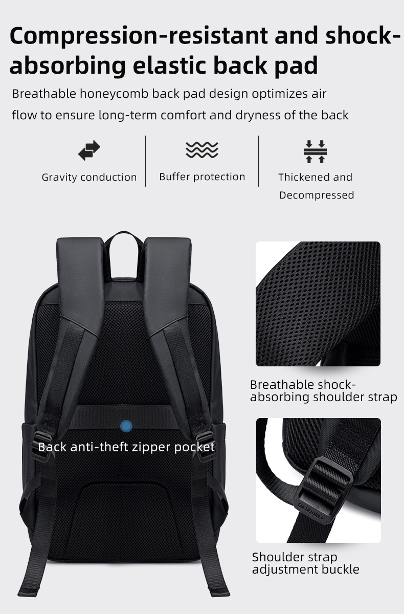 GOLDEN WOLF τσάντα πλάτης GB00705 με θήκη laptop 15.6, 17L, μαύρη GB00705-BK