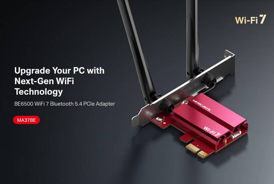 MERCUSYS κάρτα δικτύου WiFi 7 & Bluetooth MA37BE, 6500Mbps BE6500, PCIe, V1.0 MA37BE