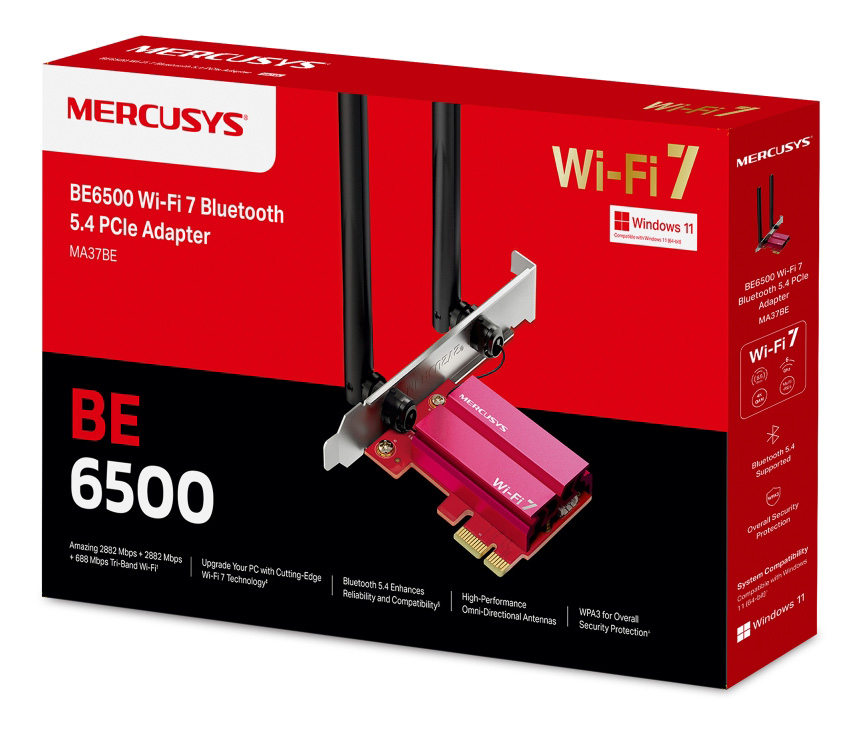 MERCUSYS κάρτα δικτύου WiFi 7 & Bluetooth MA37BE, 6500Mbps BE6500, PCIe, V1.0 MA37BE