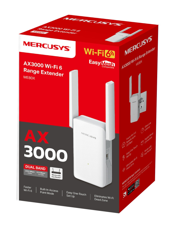 MERCUSYS range extender ME80X, WiFi 6, 3000Mbps AX3000, V1.0 ME80X