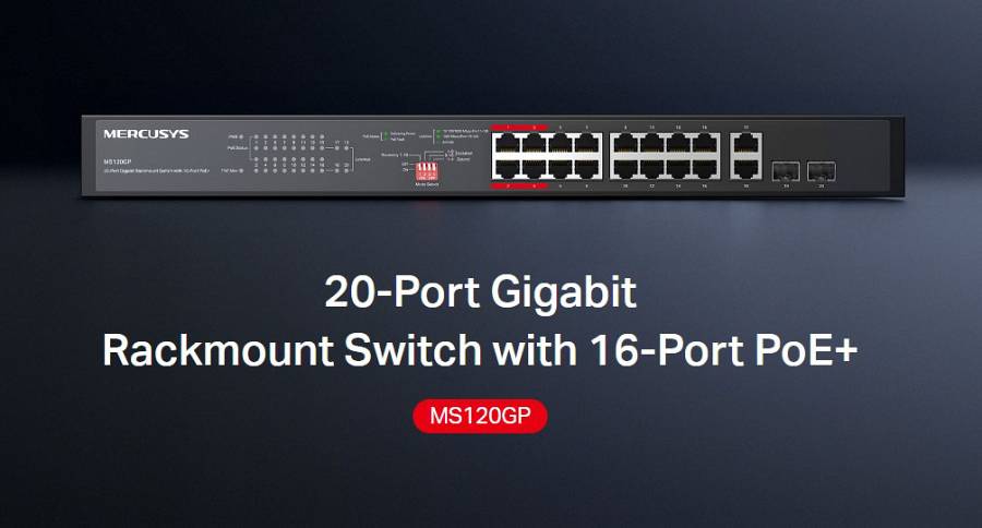 MERCUSYS rackmount switch MS120GP, 20x Gigabit θύρες, PoE+, V1.0 MS120GP