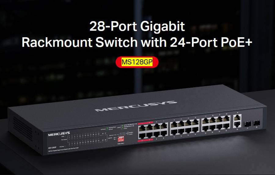 MERCUSYS rackmount switch MS128GP, 28x Gigabit θύρες, PoE+, V1.0 MS128GP