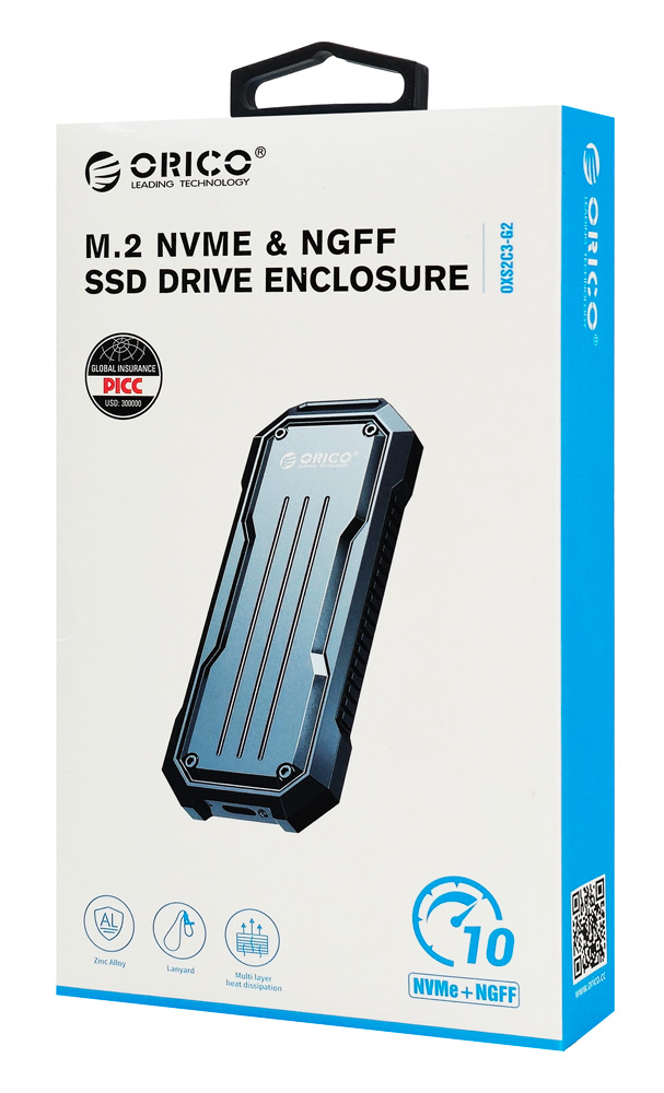 ORICO θήκη για M.2 NVME/NGFF SSD OXS2C3-G2, 10Gbps, γκρι OXS2C3-G2-GY-BP