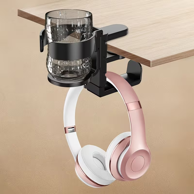 POWERTECH βάση ακουστικών & ποτηροθήκη γραφείου PT-1579, περιστρεφόμενη, μαύρη PT-1579