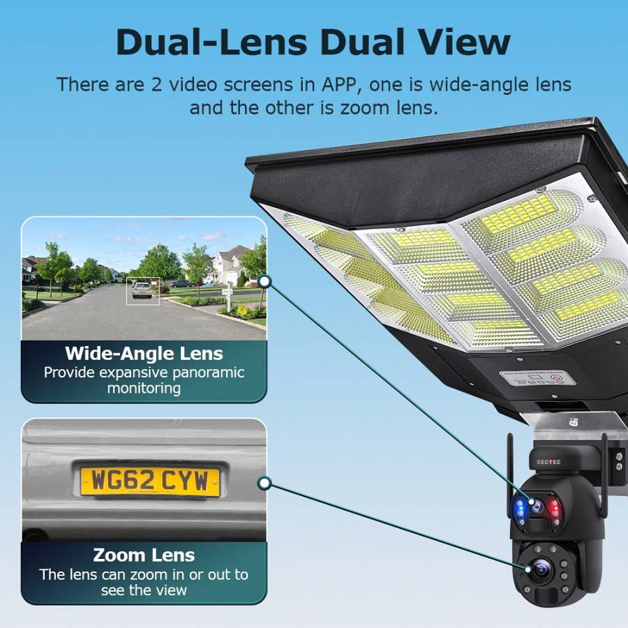 SECTEC smart ηλιακή κάμερα ST-LC598-EU με προβολέα, dual lens, 3MP, 4G, SD, PTZ, IP66 ST-LC598-EU