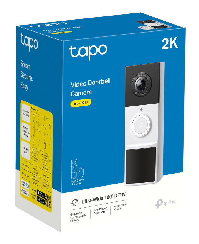 TP-LINK smart κουδούνι με κάμερα Tapo D210, 2K/3MP, WiFi, 6400mAh, IP65, V2.0 TAPO-D210