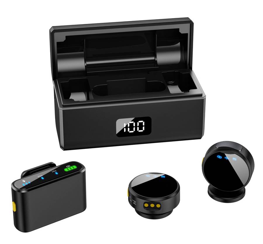 UPTECH ασύρματα μικρόφωνα UPW-M9MAX με θήκη φόρτισης, USB-C, 2.4GHz, μαύρο UPW-M9MAX