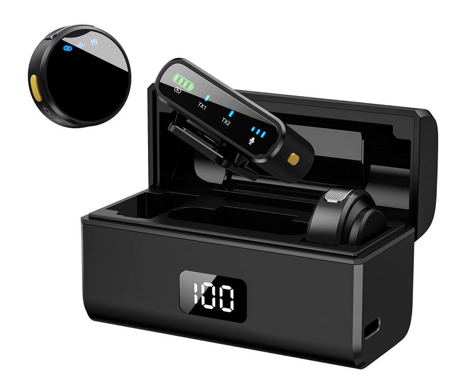 UPTECH ασύρματα μικρόφωνα UPW-M9MAX με θήκη φόρτισης, USB-C, 2.4GHz, μαύρο UPW-M9MAX