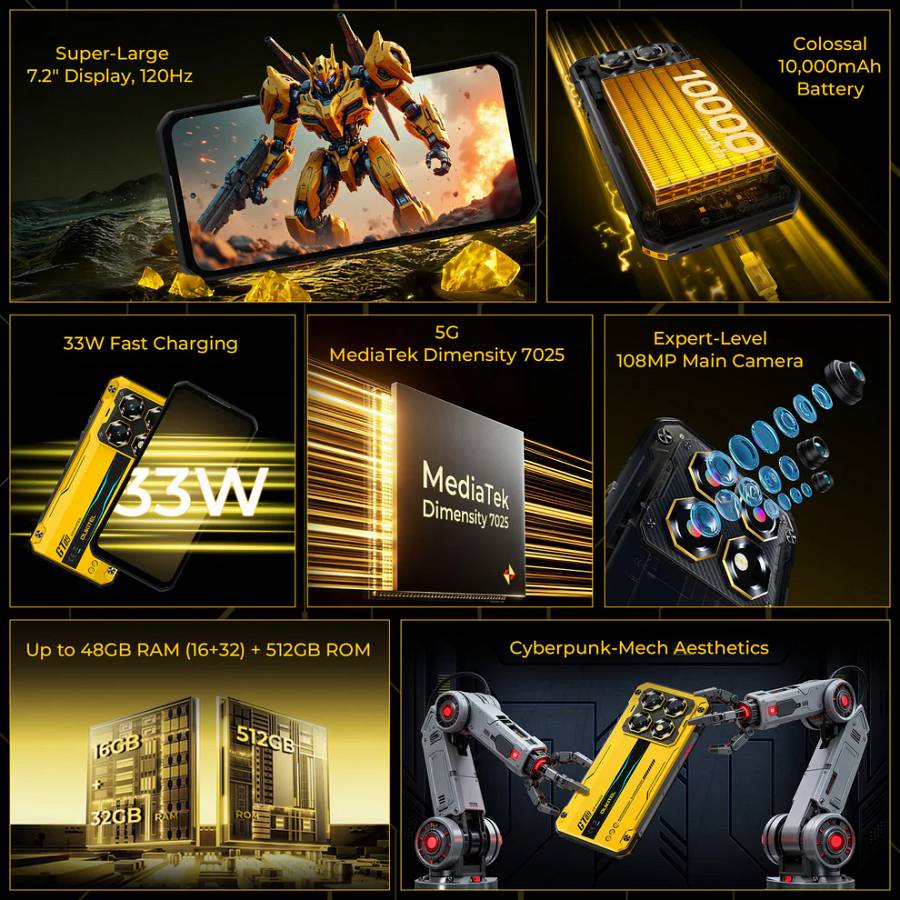 OUKITEL smartphone WP60, 7.2, 8/256GB, 5G, 10000mAh, IP68/IP69K/MIL-STD-810H, μαύρο WP60-BK