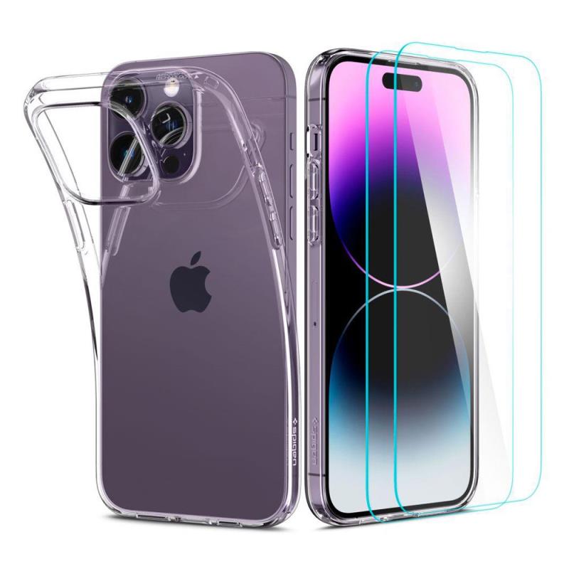 Θήκη TPU Spigen Liquid Crystal (1 τεμ.) & Tempered Glass TR Slim (2 τεμ.) Apple iPhone 14 Pro Crystal Pack Διάφανο