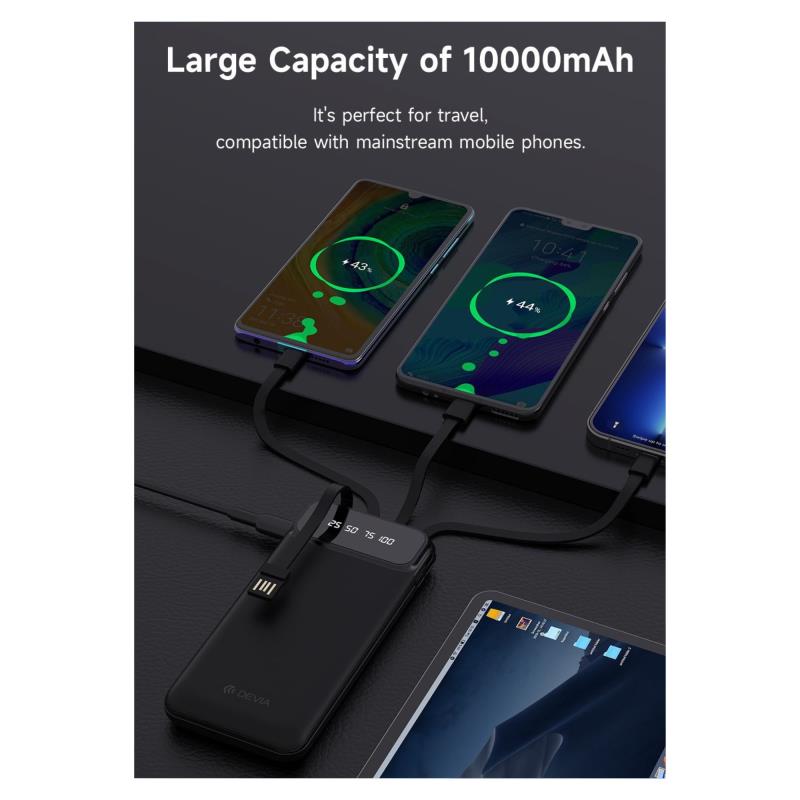 Φορτιστής Ανάγκης Devia EP189 10W 10000mAh με 4 Ενσωματωμένα Καλώδια Kintone Μαύρο