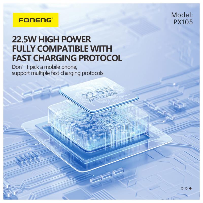Φορτιστής Ανάγκης Foneng PX105 Mini 22.5W 10000mAh με 2 Ενσωματωμένα Καλώδια Μαύρο