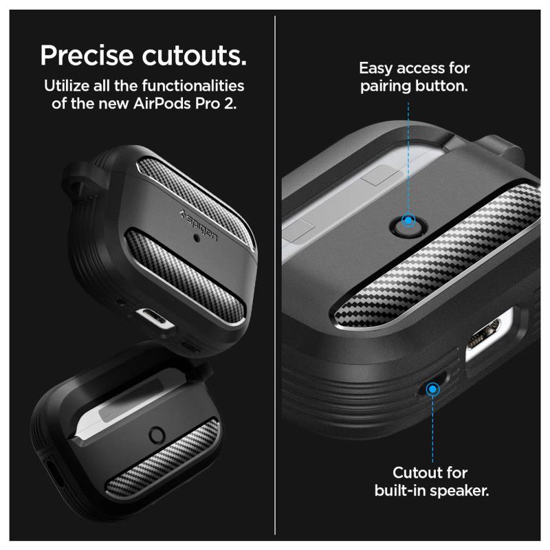 Θήκη Σιλικόνης Spigen Rugged Armor Apple AirPods 4 με Γάντζο Μαύρο