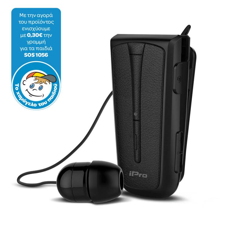 Στερεοφωνικό Ακουστικό Bluetooth iPro RH219s Retractable με Δόνηση Μαύρο