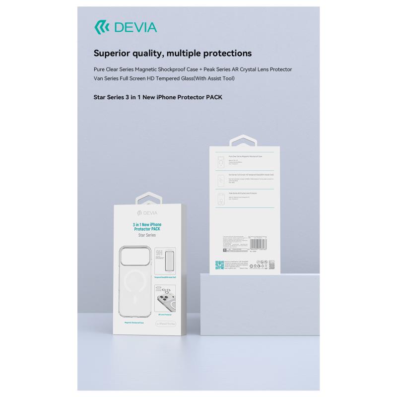 Θήκη TPU & PC Shock Proof Devia Magnetic & Tempered Glass & Camera Cover Apple iPhone 17 Star Pack Διάφανο