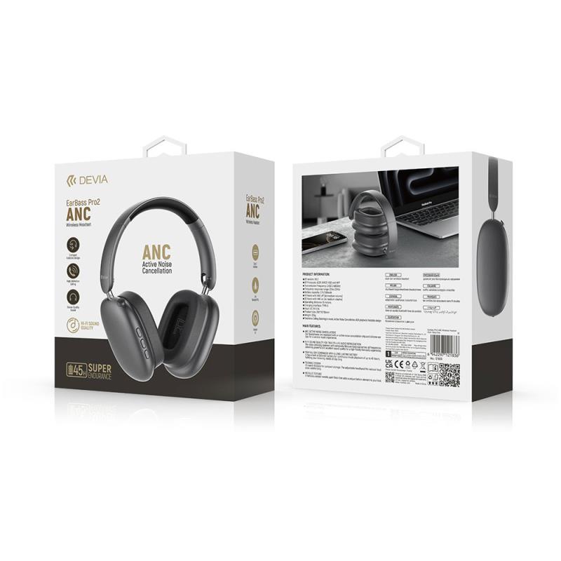 Ασύρματα Ακουστικά Κεφαλής Devia EM035 ANC EarBass Pro2 Ασημί