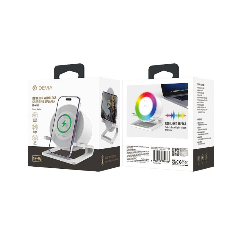 Φορητό Ηχείο Bluetooth I-M3 Desktop & Ασύρματος Φορτιστής 15W Devia EM054 5W Smart Λευκό