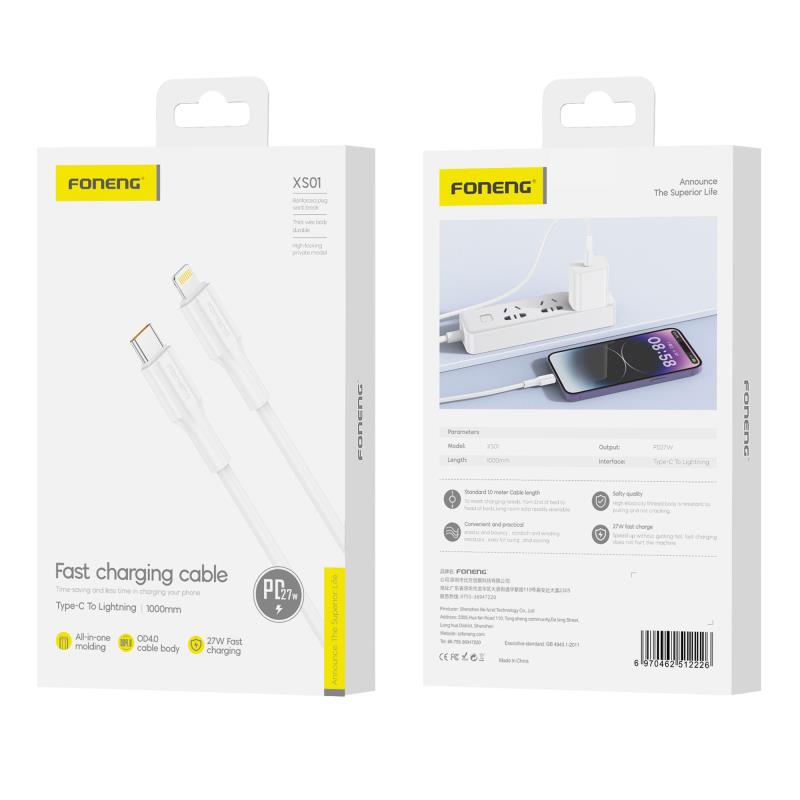 Καλώδιο Σύνδεσης USB 2.0 Foneng XS01 USB C σε Lightning PD 27W 1m Λευκό