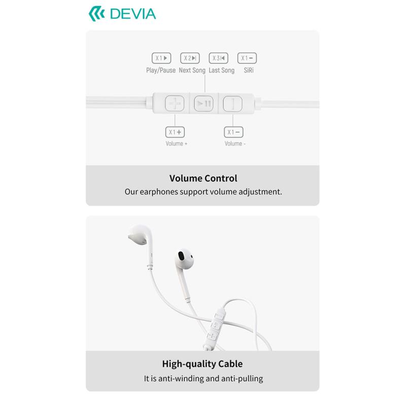 Hands Free Stereo A3 Devia EM108 3.5mm Kintone Λευκό