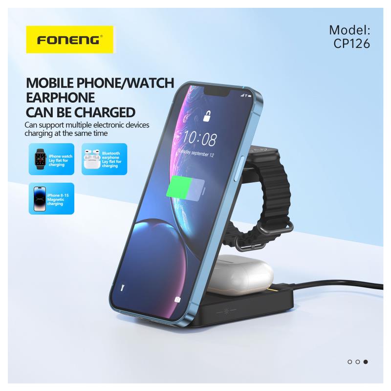 Ασύρματη Βάση Φόρτισης Μαγνητική Αναδιπλούμενη 3 σε 1 Foneng CP126 15W Μαύρο