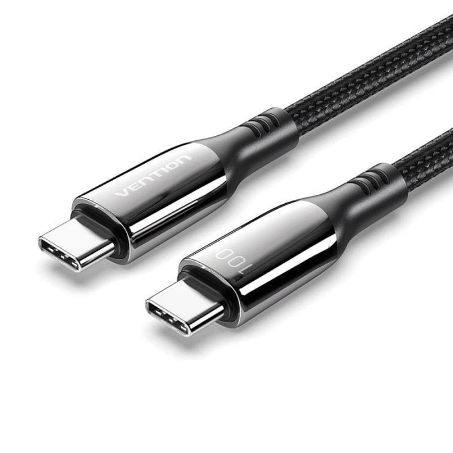 VENTION Nylon Braided USB 2.0 C Male to C Male 5A Cable 2M Black Zinc Alloy Type (CTYBH) (VENCTYBH)
