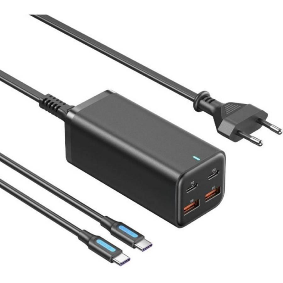 VENTION 4-Port USB (C + C + A + A) GaN Charger (100W/100W/18W/18W) EU-Plug Black (FBSBG-EU) (VENFBSBG-EU)